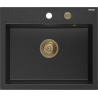 Mexen Oscar évier en granit à 1 bac 580 x 490 mm, noir/argent métallisé, siphon doré - 6519581000-73-G
