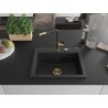 Mexen Oscar évier en granit à 1 bac 580 x 490 mm, noir/argent métallisé, siphon doré - 6519581000-73-G