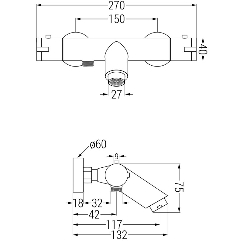 Mexen Kai robinet de bain thermostatique, gris pistolet brossé - 77300-66