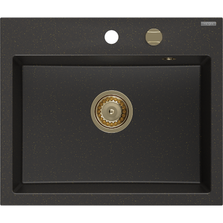 Mexen Oscar évier en granit 1 bac 580 x 490 mm, noir/doré métallique, siphon doré - 6519581000-75-G