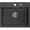 Mexen Oscar évier en granit 1 bac 580 x 490 mm, noir moucheté, siphon doré - 6519581000-76-G