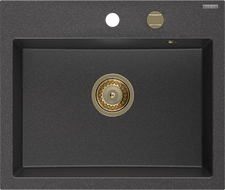 Mexen Oscar évier en granit 1 bac 580 x 490 mm, noir moucheté, siphon doré - 6519581000-76-G