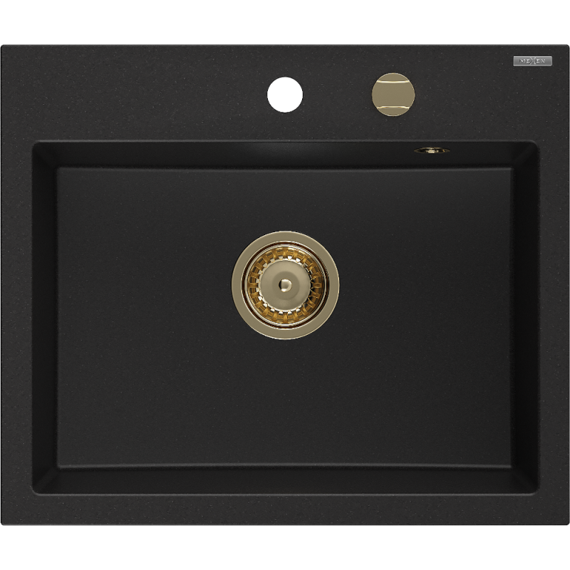 Mexen Oscar évier en granit 1-bassin 580 x 490 mm, noir, siphon doré - 6519581000-77-G
