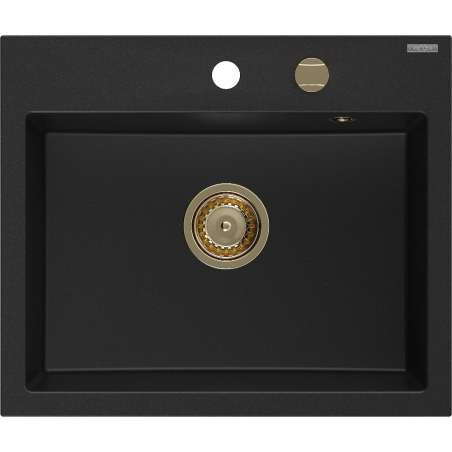 Mexen Oscar évier en granit 1 bac 580 x 490 mm, noir, siphon doré - 6519581000-77-G