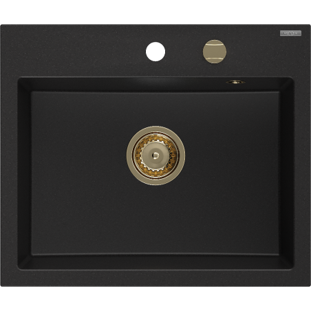 Mexen Oscar évier en granit 1-bassin 580 x 490 mm, noir, siphon doré - 6519581000-77-G