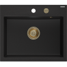 Mexen Oscar évier en granit 1 bac 580 x 490 mm, noir, siphon doré - 6519581000-77-G