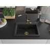Mexen Oscar évier en granit 1 bac 580 x 490 mm, noir, siphon doré - 6519581000-77-G