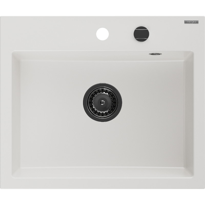Mexen Oscar Évier en granit à 1 bac 580 x 490 mm, blanc, siphon noir - 6519581000-20-B