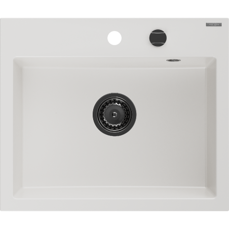Mexen Oscar évier en granit 1 bac 580 x 490 mm, blanc, siphon noir - 6519581000-20-B
