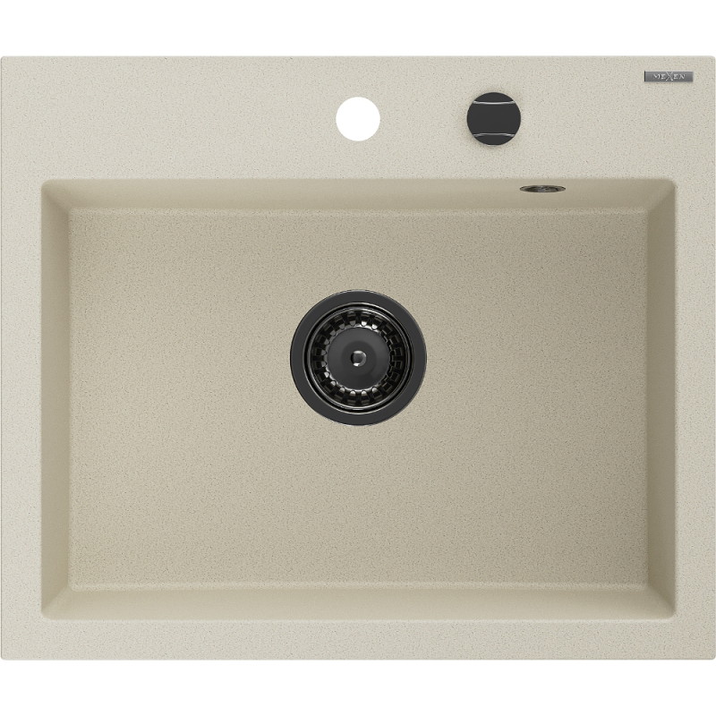 Mexen Oscar évier en granit à 1 bac 580 x 490 mm, beige, siphon noir - 6519581000-69-B