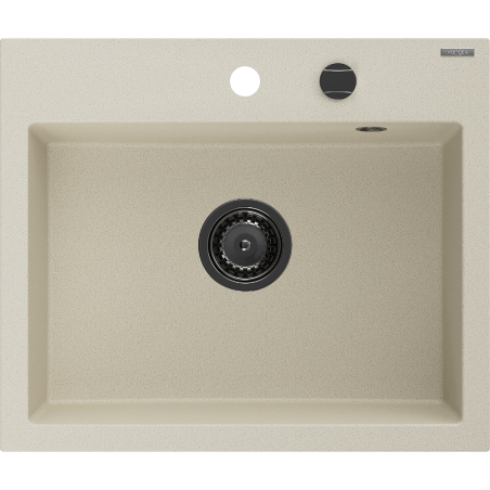 Mexen Oscar évier en granit à 1 bac 580 x 490 mm, beige, siphon noir - 6519581000-69-B