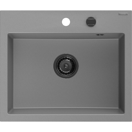 Mexen Oscar évier de cuisine en granit 1 bac 580 x 490 mm, gris, siphon noir - 6519581000-71-B