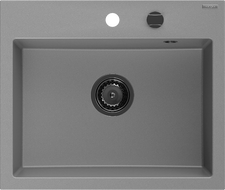 Mexen Oscar évier de cuisine en granit 1 bac 580 x 490 mm, gris, siphon noir - 6519581000-71-B