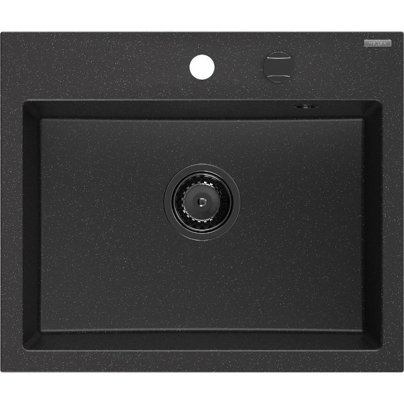 Mexen Oscar évier en granit 1 bac 580 x 490 mm, noir/argent métallisé, siphon noir - 6519581000-73-B