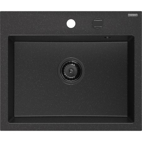 Mexen Oscar évier en granit à 1 bac 580 x 490 mm, noir/métallisé argenté, siphon noir - 6519581000-73-B