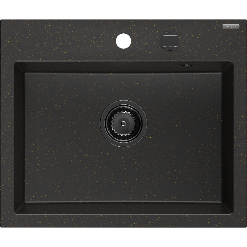 Mexen Oscar évier en granit 1-bassin 580 x 490 mm, noir/or métallisé, siphon noir - 6519581000-75-B