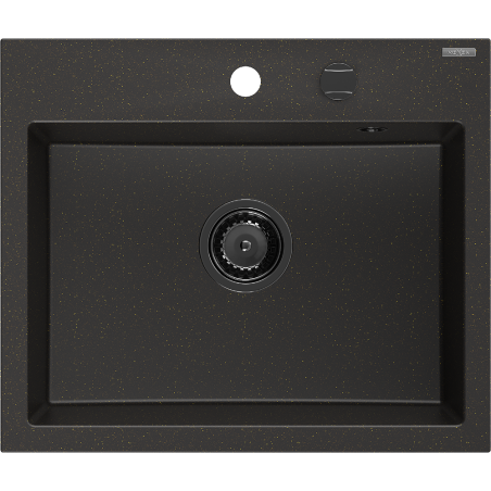 Mexen Oscar évier en granit 1-bassin 580 x 490 mm, noir/or métallisé, siphon noir - 6519581000-75-B