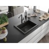 Mexen Oscar évier en granit à 1 cuve 580 x 490 mm, noir/doré métallique, siphon noir - 6519581000-75-B
