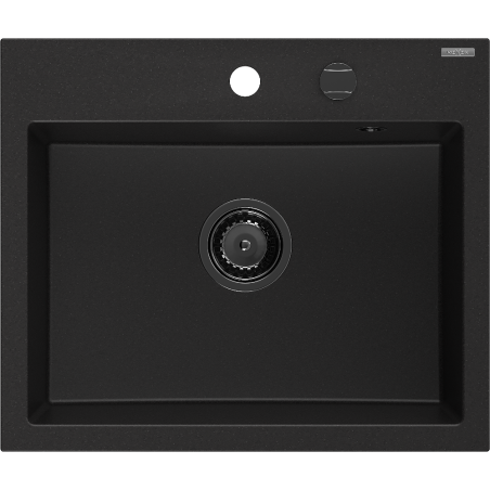 Mexen Oscar évier en granit 1 bac 580 x 490 mm, noir, siphon noir - 6519581000-77-B