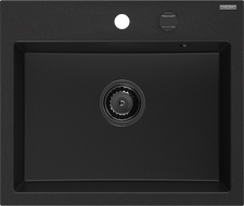 Mexen Oscar évier en granit 1 bac 580 x 490 mm, noir, siphon noir - 6519581000-77-B
