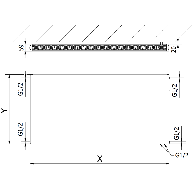 Mexen CVF11 Flat radiateur à panneau 600 x 1300 mm, raccordement par le bas, 1018 W, noir - W611F-060-130-70