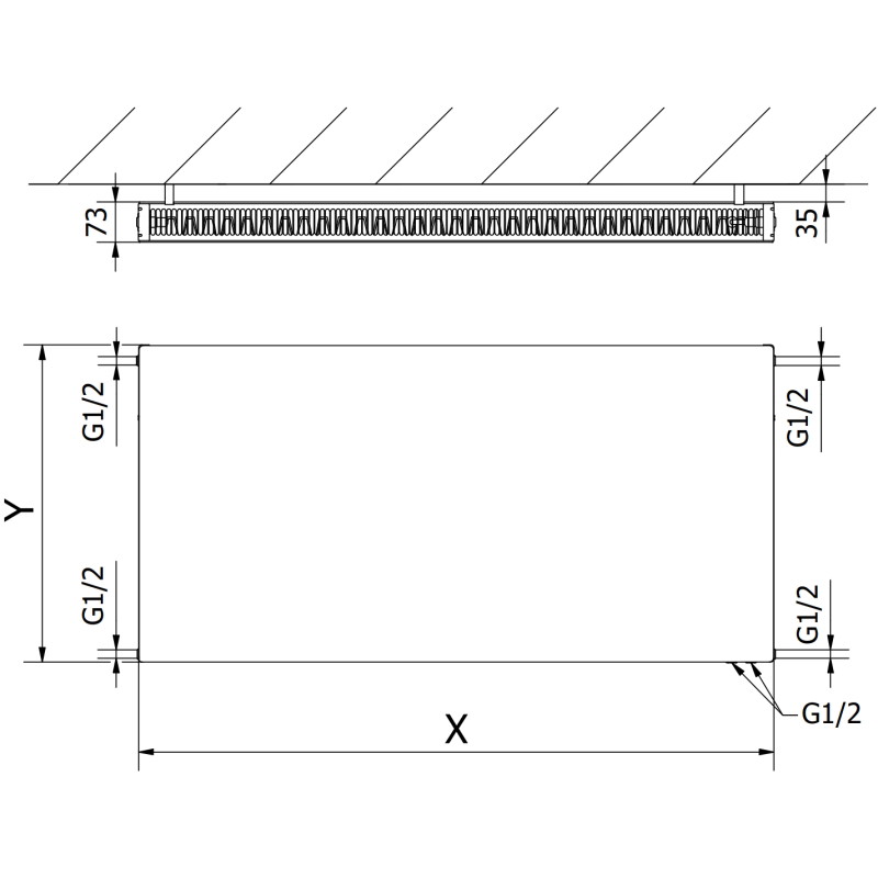 Mexen CVF21 Radiateur à plaque plate 500 x 1500 mm, raccordement par le bas, 1512 W, noir - W621F-050-150-70