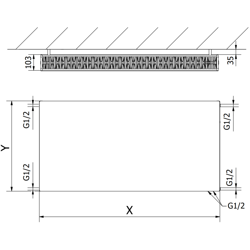 Mexen Flat CVF22 radiateur plat 300 x 1600 mm, raccordement par le bas, 1441 W, noir - W622F-030-160-70