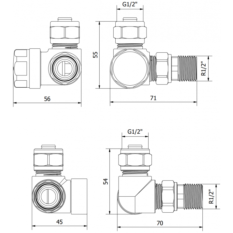 Mexen Uni-Term vannes de radiateur axiales dorées - W903-000-50