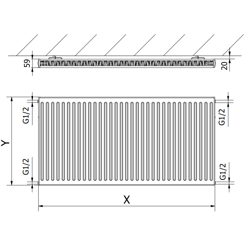 Mexen C11 radiateur plat 400 x 1800 mm, raccordement latéral, 1166 W, noir - W411-040-180-70