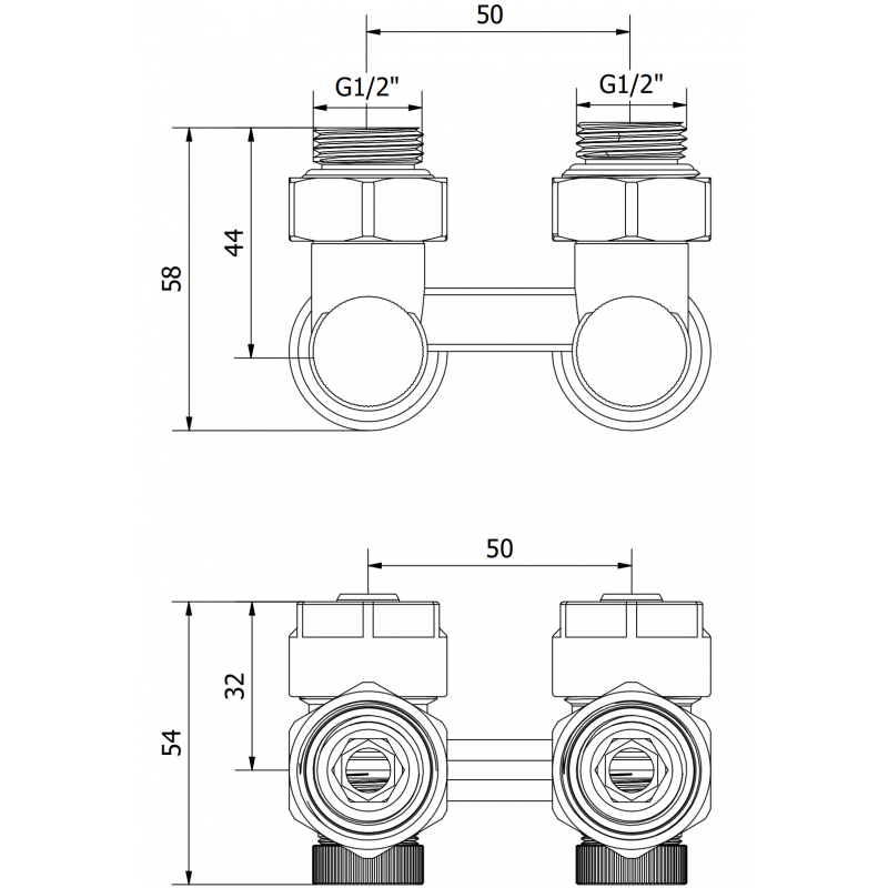 Mexen Uni-Term valve de radiateur bitube DN50, angle 1/2"x16 mm, nickel - W911-016-01