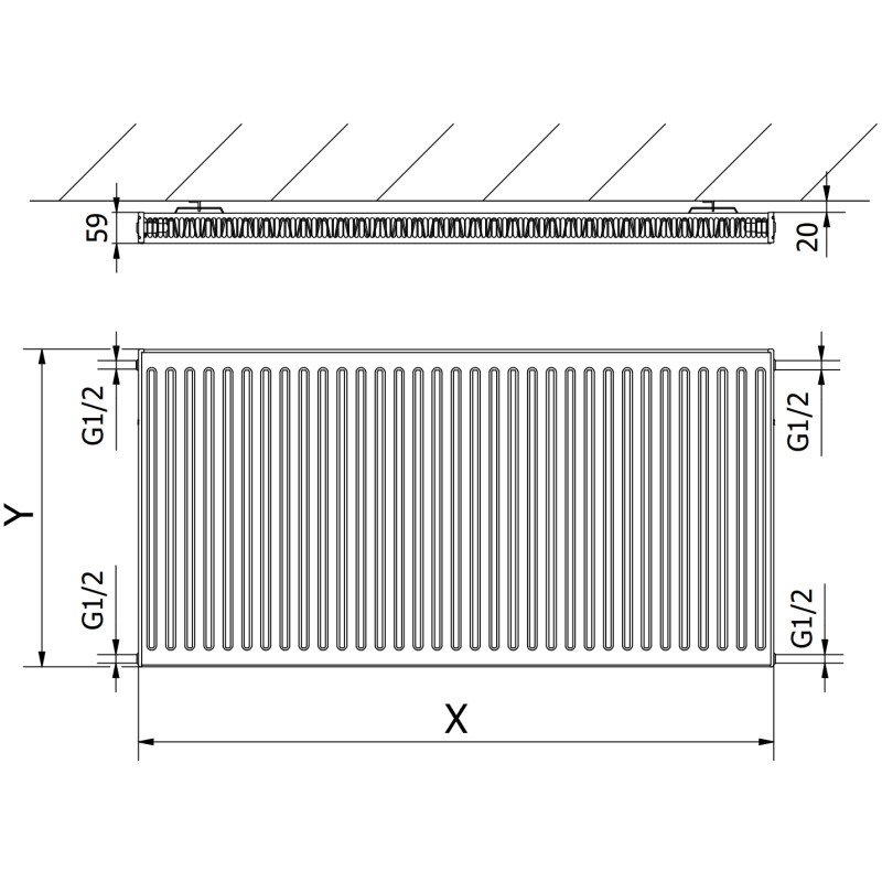 Mexen C11 radiateur plat 900 x 1300 mm, raccordement latéral, 1655 W, noir - W411-090-130-70