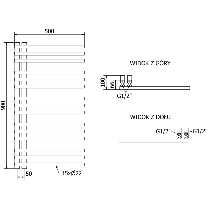 Mexen Neptun radiateur de salle de bains décoratif 900 x 500 mm, 291 W, doré - W101-0900-500-00-50