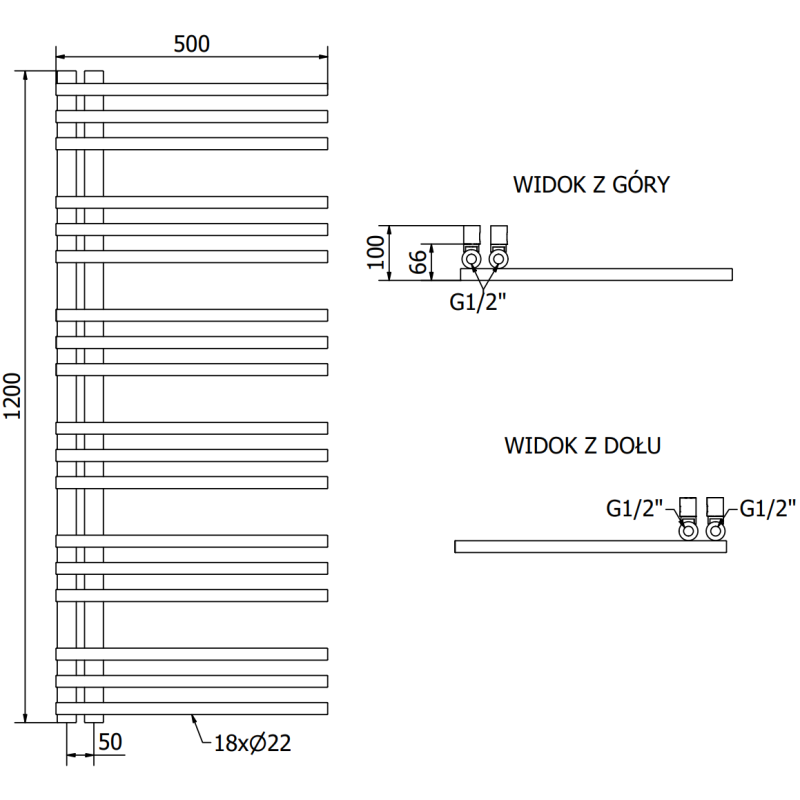 Mexen Neptun radiateur de salle de bains décoratif 1200 x 500 mm, 360 W, doré - W101-1200-500-00-50