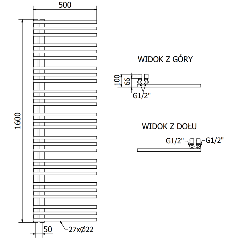 Mexen Neptun radiateur décoratif salle de bain 1600 x 500 mm, 523 W, doré - W101-1600-500-00-50