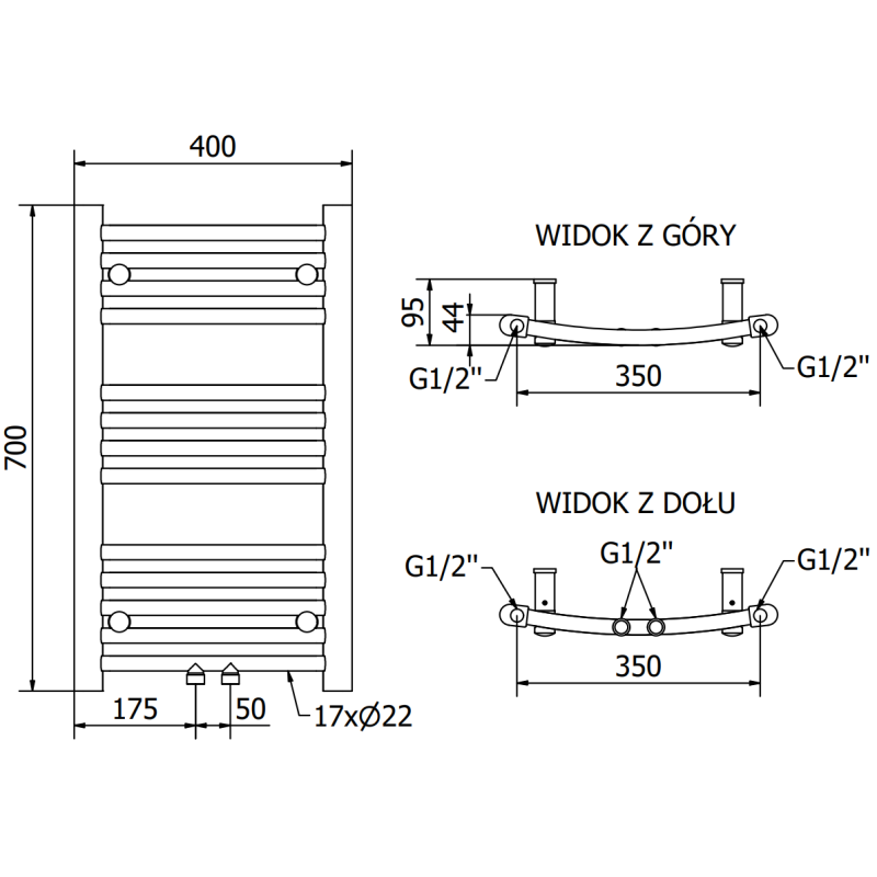 Mexen Ares radiateur de salle de bain 700 x 400 mm, 240 W, anthracite - W102-0700-400-00-66