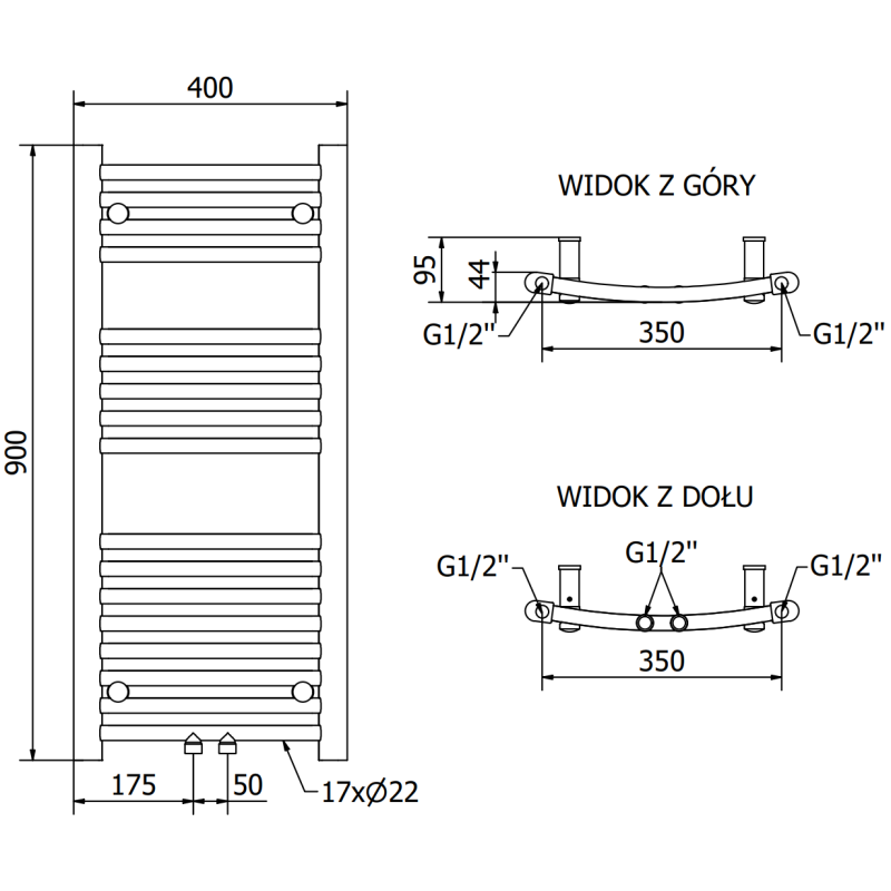 Mexen Ares radiateur de salle de bain 900 x 400 mm, 246 W, doré - W102-0900-400-00-50