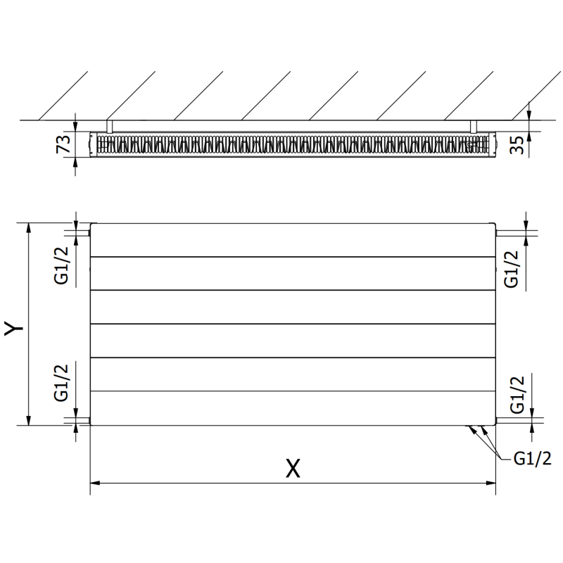 Mexen Line CVL21 radiateur à panneau 600 x 800 mm, connexion inférieure, 968 W, anthracite - W621L-060-080-66