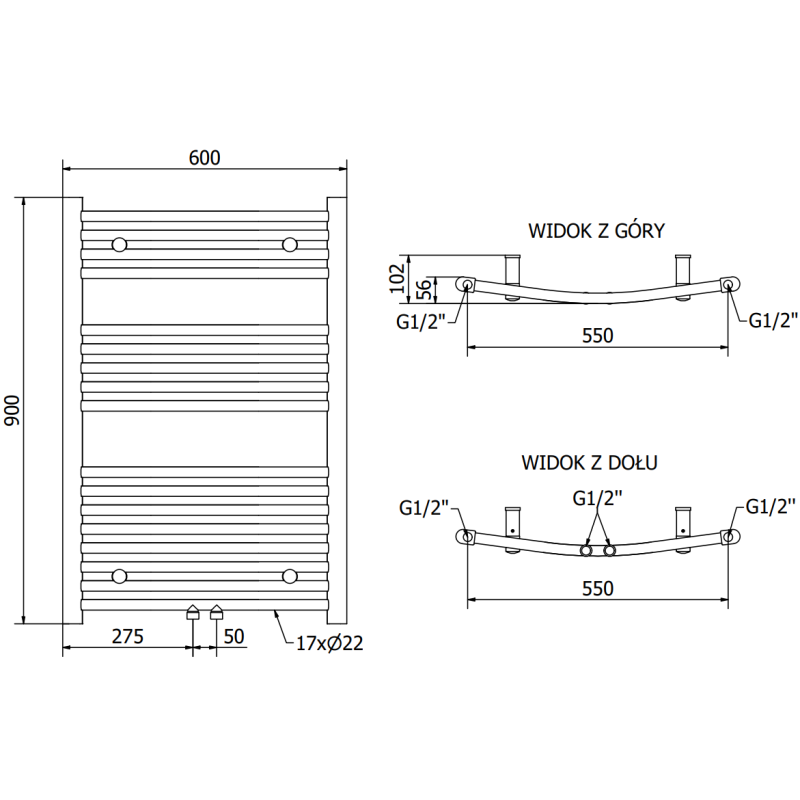 Mexen Ares radiateur de salle de bain 900 x 600 mm, 433 W, anthracite - W102-0900-600-00-66