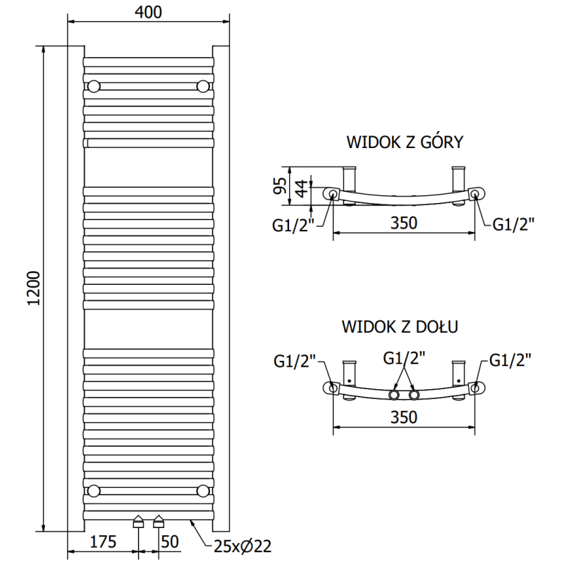 Mexen Ares radiateur de salle de bain 1200 x 400 mm, 349 W, chrome - W102-1200-400-00-01
