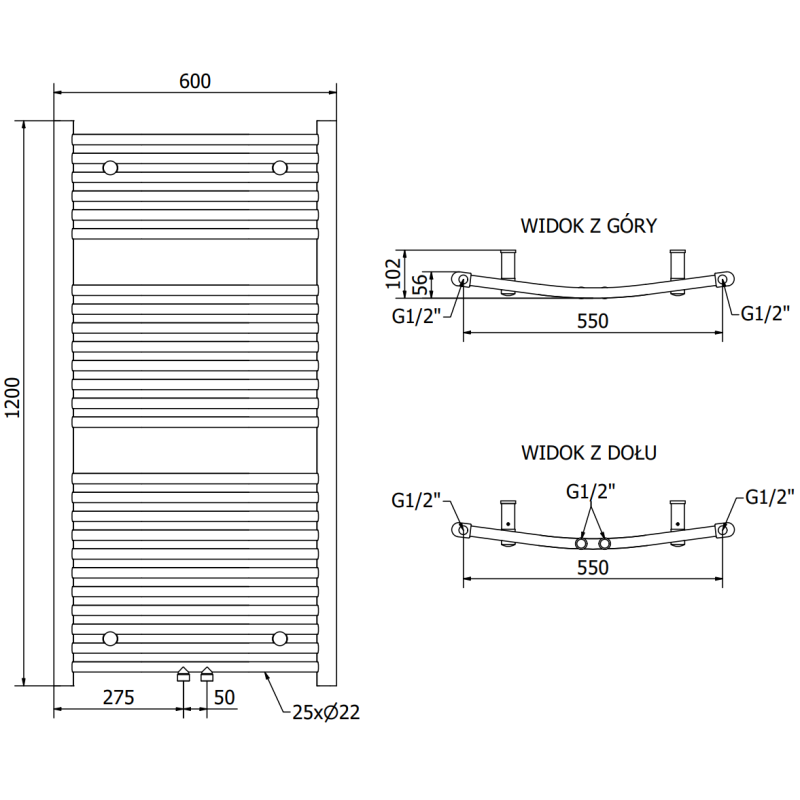 Mexen Ares radiateur de salle de bain 1200 x 600 mm, 490 W, doré - W102-1200-600-00-50