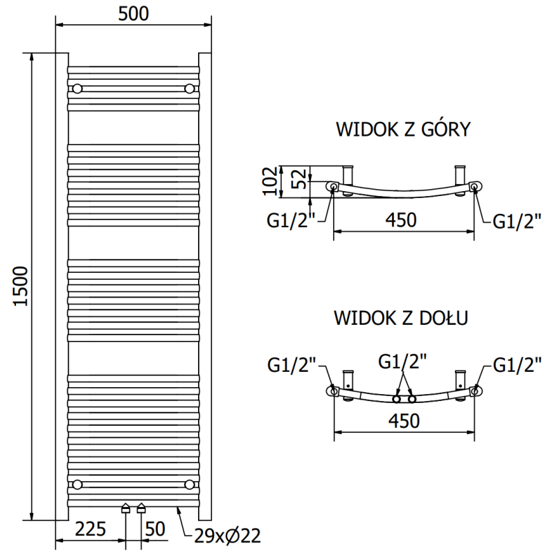 Mexen Ares radiateur de salle de bain 1500 x 500 mm, 498 W, doré - W102-1500-500-00-50