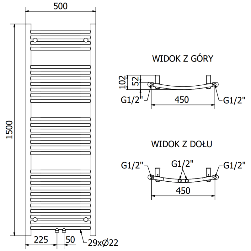 Mexen Ares radiateur de salle de bains 1500 x 500 mm, 630 W, anthracite - W102-1500-500-00-66