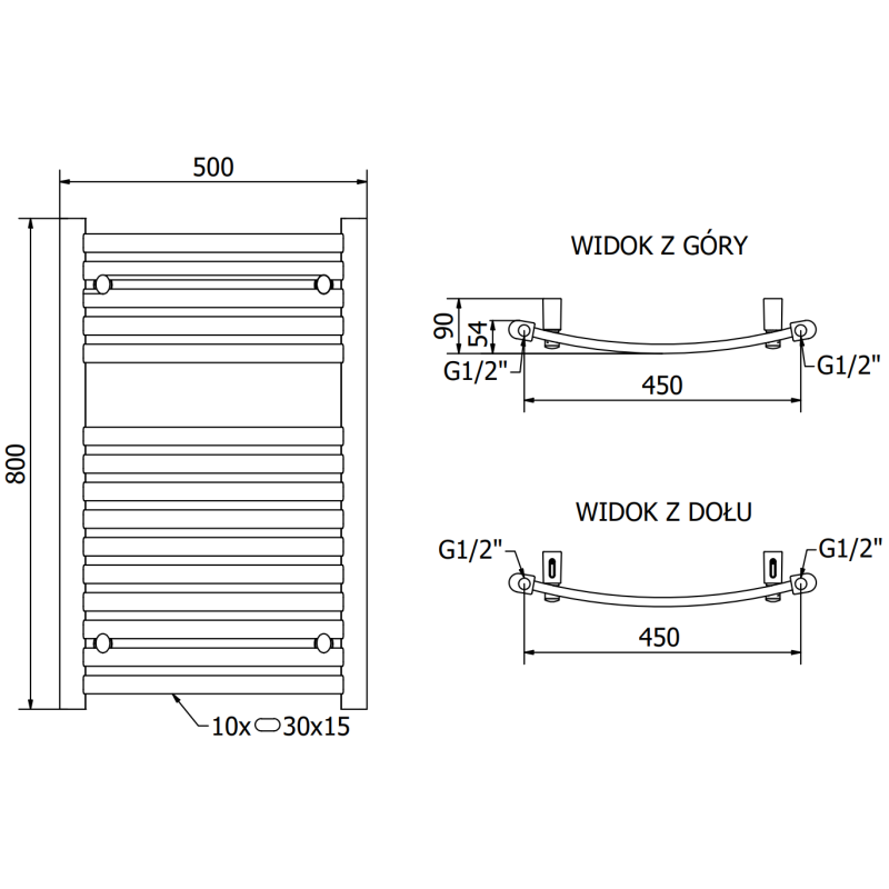 Mexen Helios radiateur de salle de bains 800 x 500 mm, 301 W, chrom - W103-0800-500-00-01