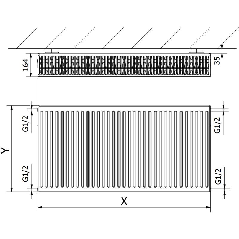 Mexen C33 radiateur plat 500 x 2400 mm, raccordement latéral, 4851 W, noir - W433-050-240-70