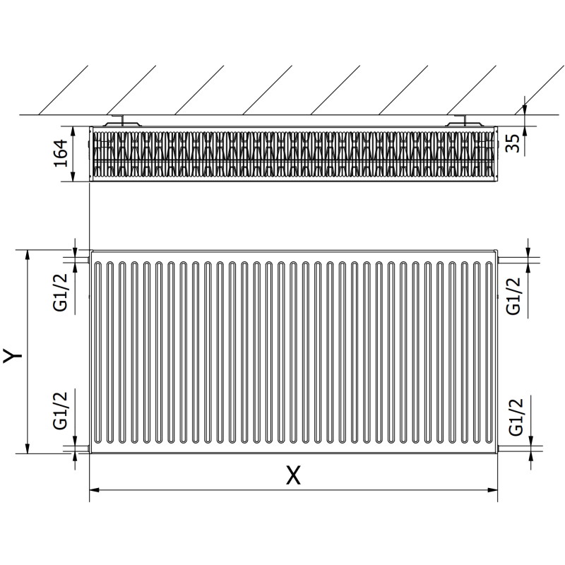 Mexen C33 radiateur à plaque 900 x 400 mm, connexion latérale, 1273 W, noir - W433-090-040-70