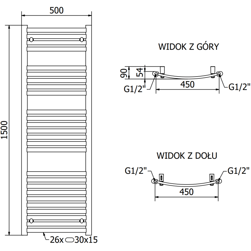 Mexen Helios radiateur de salle de bains 1500 x 500 mm, 676 W, anthracite - W103-1500-500-00-66