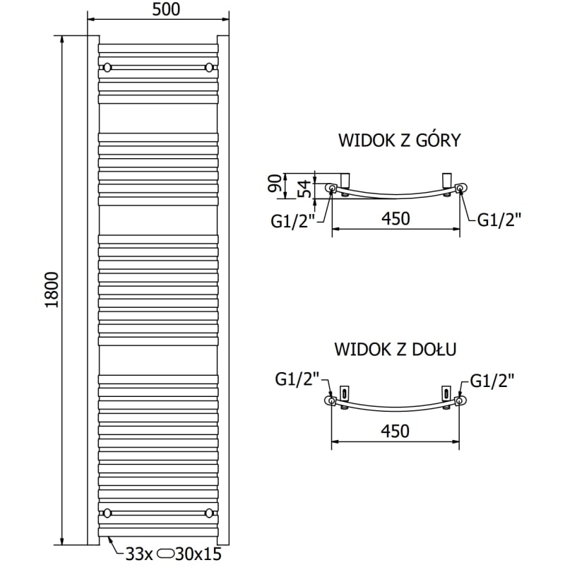 Mexen Helios radiateur de salle de bain 1800 x 500 mm, 844 W, anthracite - W103-1800-500-00-66