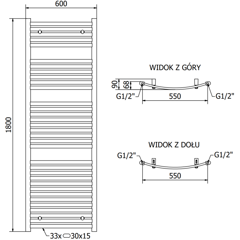 Mexen Helios radiateur de salle de bain 1800 x 600 mm, 782 W, chrome - W103-1800-600-00-01
