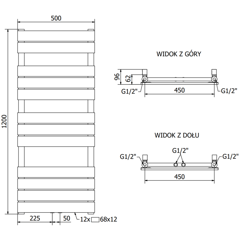 Mexen Ceres radiateur de salle de bains 1200 x 500 mm, 482 W, doré - W111-1200-500-00-50