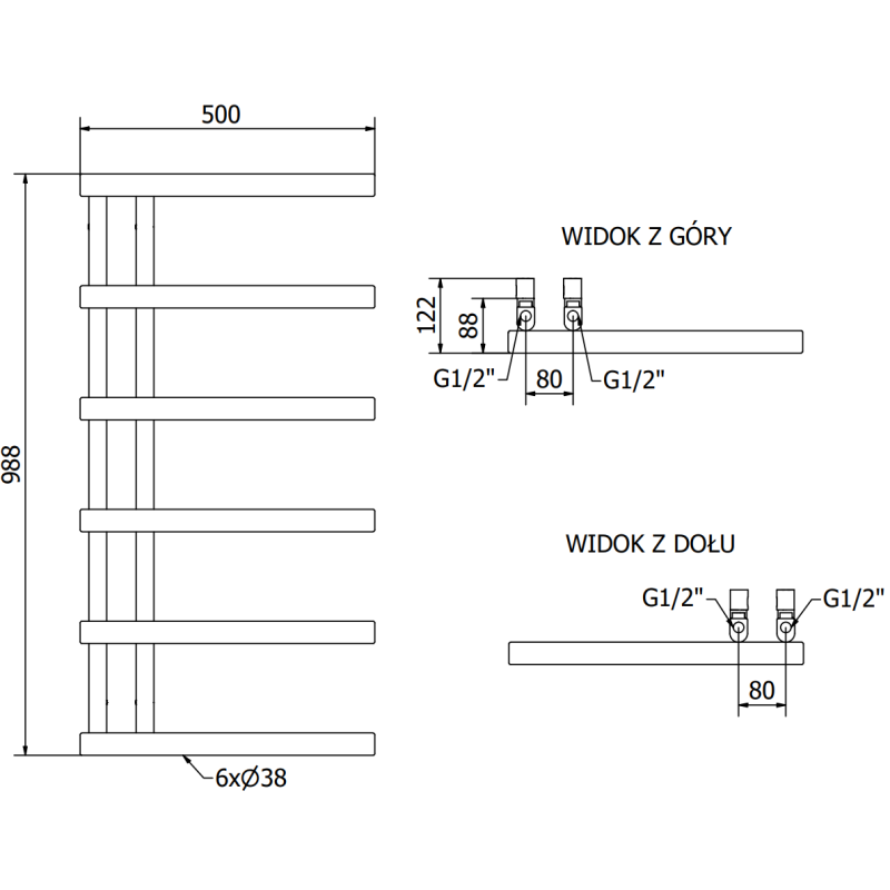 Mexen Jukon radiateur décoratif de salle de bain 988 x 500 mm, 246 W, chromé - W116-0988-500-00-01